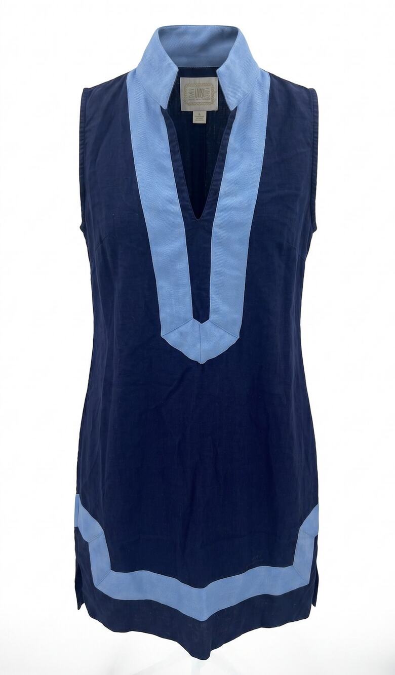 STS Sail to Sable Navy Blue Linen Colorblock Tunic Dress Size M